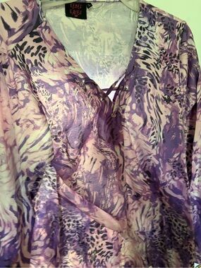 Purple Tie-Front Animal Print Blouse
